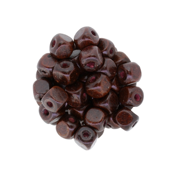 WOODEN BEADS - CUBE SHAPED - 10x10mm BROWN (DARK) - 500g (1100pcs.) Hole-4.0mm