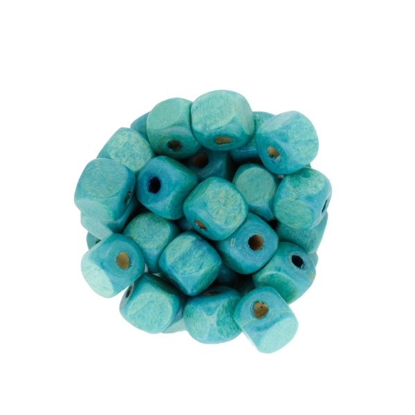 WOODEN BEADS - CUBE SHAPED - 10x10mm TURQUOISE - 50g (110pcs.) Hole-4.0mm