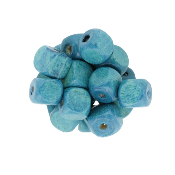 WOODEN BEADS - CUBE SHAPED - 14x14mm TURQUOISE - 500g (450pcs.) Hole-5.0mm