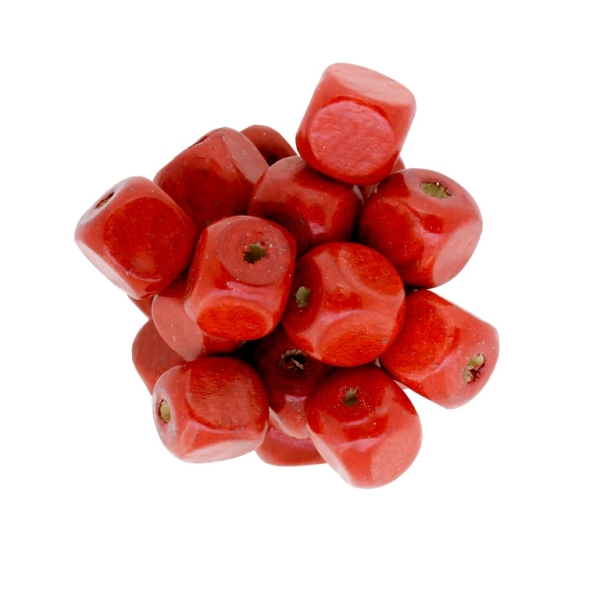 WOODEN BEADS - CUBE SHAPED - 14x14mm RED - 500g (450pcs.) Hole-5.0mm