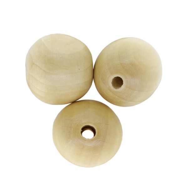 WOODEN BEADS - BALL SHAPED - 28x30mm NATURAL 02 - PACKAGE 50pcs. Hole-5.0mm