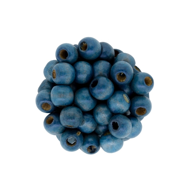 WOODEN BEADS - BALL SHAPED - 9x10mm BLUE (DARK) - PACKAGE 500g Hole-4.0mm (1600pcs.)