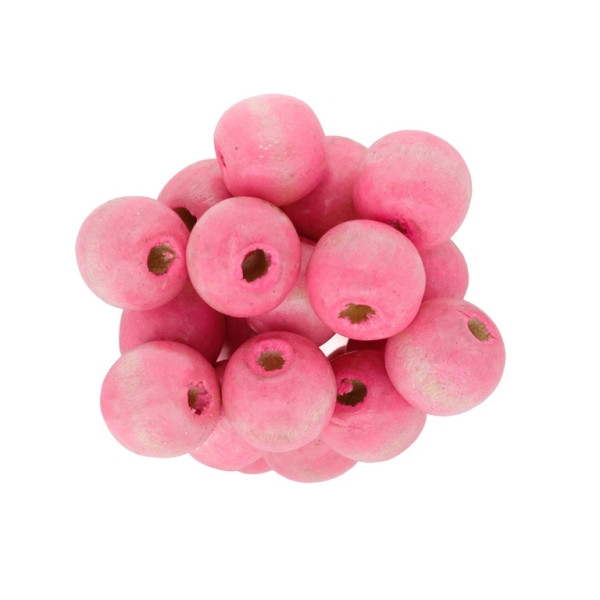 WOODEN BEADS - BALL SHAPED - 14x16mm PINK (LIGHT) - PACKAGE 500g Hole-5.0mm (430pcs.)