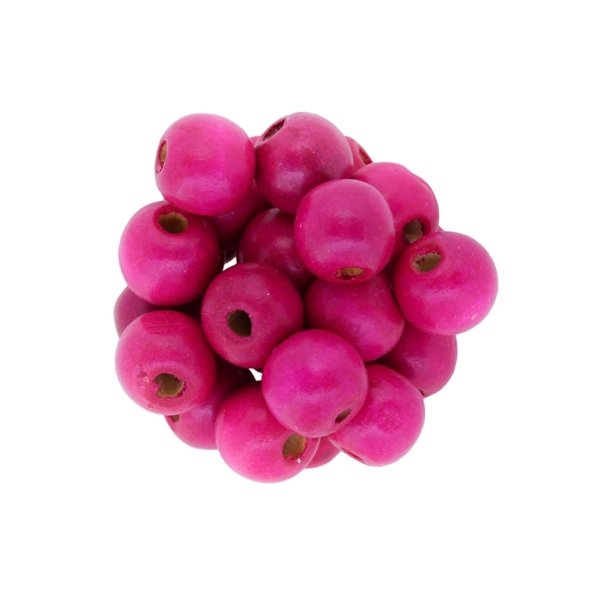 WOODEN BEADS - BALL SHAPED - 13x14mm CYCLAMEN - PACKAGE 500g Hole-4.5mm (620pcs.)