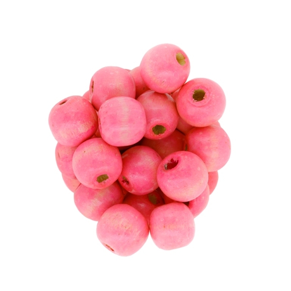 WOODEN BEADS - BALL SHAPED - 13x14mm PINK (LIGHT) - PACKAGE 500g Hole-4.5mm (620pcs.)