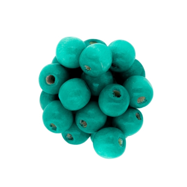 WOODEN BEADS - BALL SHAPED - 13x14mm TURQUOISE 11 - PACKAGE 500g Hole-4.5mm (620pcs.)