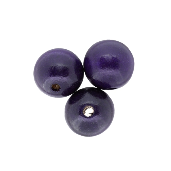 WOODEN BEADS - BALL SHAPED - 20x22mm PURPLE (DARK) - PACKAGE 100pcs. Hole-5.0mm