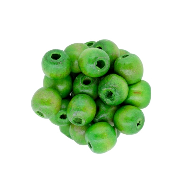 WOODEN BEADS - BALL SHAPED - 13x14mm GREEN GRASSY 08 - PACKAGE 500g Hole-4.5mm (620pcs.)