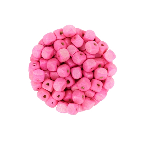 WOODEN BEADS - CUBE SHAPED - 6x6mm PINK - 50g (440pcs.) Hole-2.0mm