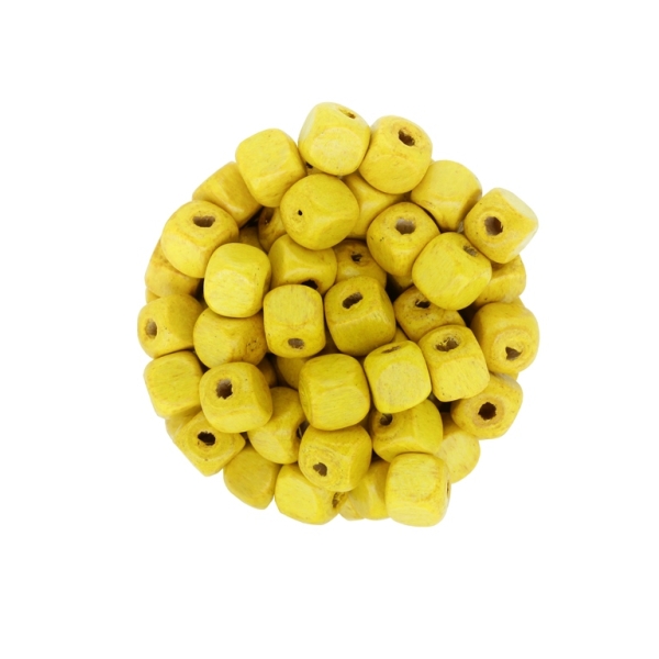 WOODEN BEADS - CUBE SHAPED - 8x8mm YELLOW - 50g (240pcs.) Hole-3.0mm