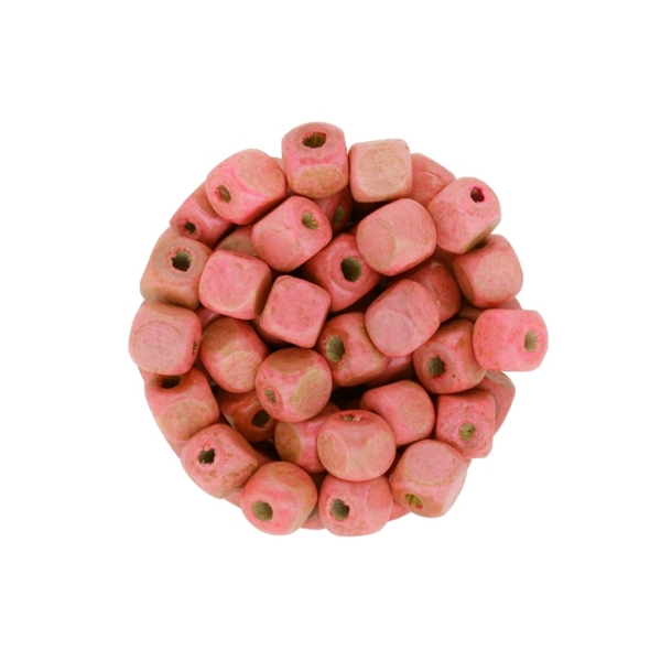 WOODEN BEADS - CUBE SHAPED - 8x8mm PINK (LIGHT) - 50g (240pcs.) Hole-3.0mm