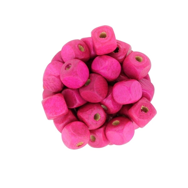 WOODEN BEADS - CUBE SHAPED - 10x10mm CYCLAMEN (DARK) - 500g (1100pcs.) Hole-4.0mm