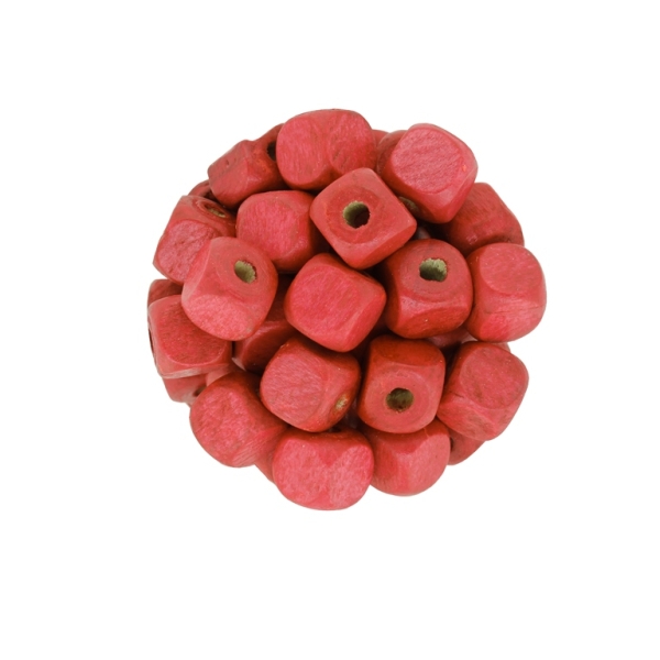 WOODEN BEADS - CUBE SHAPED - 10x10mm RED - 50g (110pcs.) Hole-4.0mm