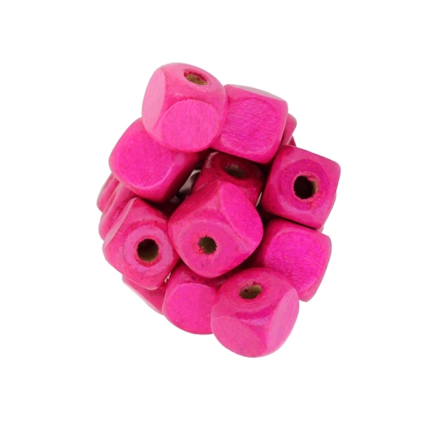 WOODEN BEADS - CUBE SHAPED - 14x14mm CYCLAMEN - 50g (40pcs.) Hole-5.0mm