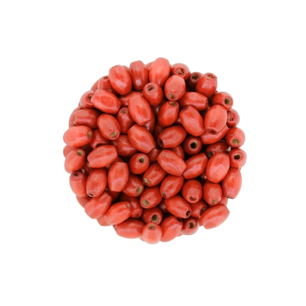 WOODEN BEADS - OVAL SHAPED - 8x5mm RED (LIGHT) - 500g Hole-1.5mm (7700pcs.)