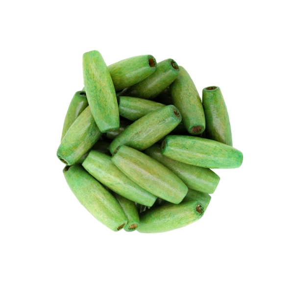 WOODEN BEADS - OVAL SHAPED - 23x8mm GREEN - 500g Hole-3.5mm (1000pcs.)