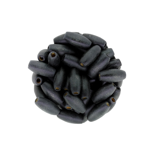 WOODEN BEADS - OVAL SHAPED - 15x7mm BLACK - 500g Hole-3.0mm (2200pcs.)