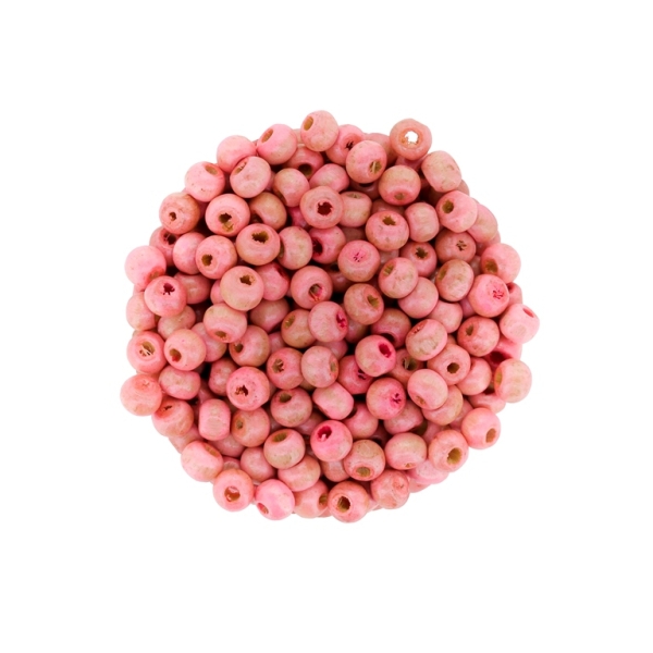 WOODEN BEADS - BALL SHAPED - 4x6mm CORAL PINK - PACKAGE 500g Hole-2.0mm (14 000pcs.)