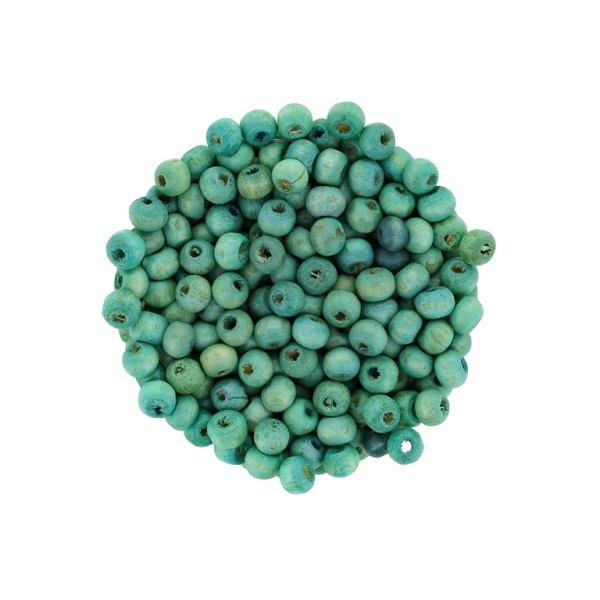 WOODEN BEADS - BALL SHAPED - 4x6mm TURQUOISE GREEN - 50g Hole-2.0mm (1400pcs.)