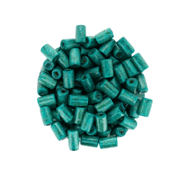 WOODEN BEADS - CYLINDER SHAPED - 8х5mm TURQUOISE 11 - 500g Hole:3.0mm (5570pcs.)