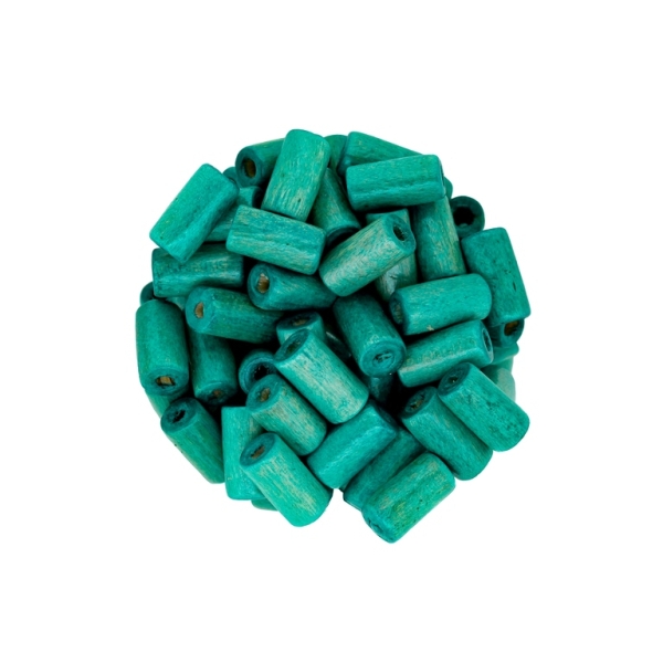 WOODEN BEADS - CYLINDER SHAPED - 12х6mm TURQUOISE 11 - 500g Hole:3.0mm (3100pcs.)