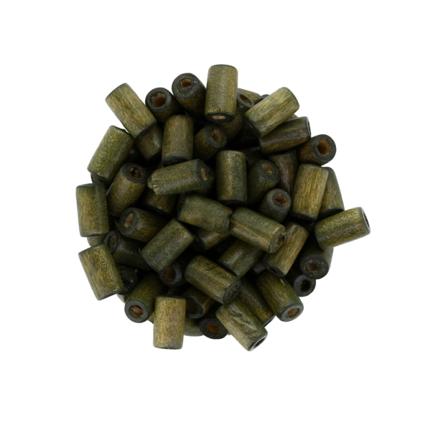 WOODEN BEADS - CYLINDER SHAPED - 10х6mm GREEN MILITARY - 500g Hole:3.0mm (4000pcs.)