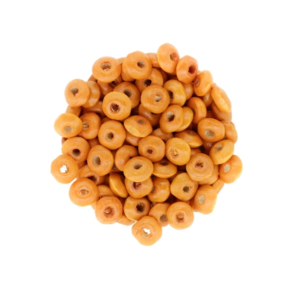 WOODEN BEADS - DONUT SHAPED 01 - 8x4mm ORANGE 18 - PACKAGE 500g Hole-3.0mm (6550pcs.)