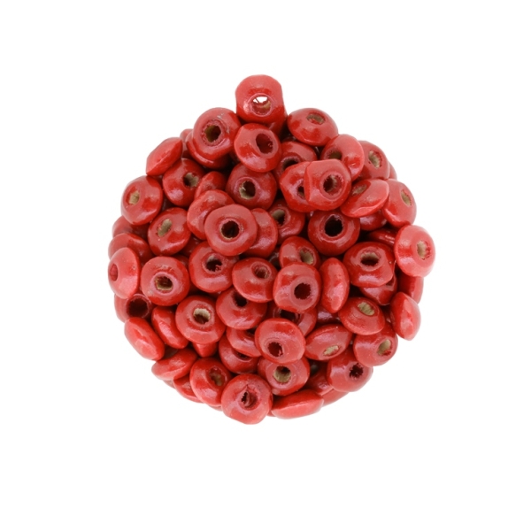 WOODEN BEADS - DONUT SHAPED 01 - 8x4mm RED 22 - PACKAGE 500g Hole-3.0mm (6000pcs.)