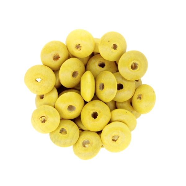 WOODEN BEADS - DONUT SHAPED 01 - 14x6mm YELLOW 12 - 50g Hole-4.0mm (140pcs.)