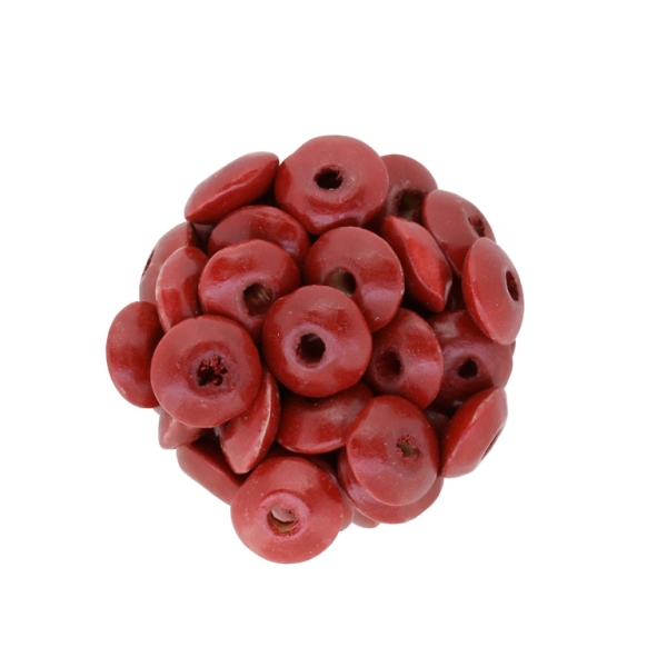 WOODEN BEADS - DONUT SHAPED 01 - 14x6mm RED 22 - 50g Hole-4.0mm (140pcs.)