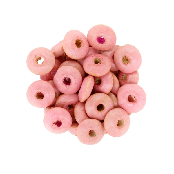 WOODEN BEADS - DONUT SHAPED 01 - 14x6mm PINK (LIGHT) - 50g Hole-4.0mm (140pcs.)