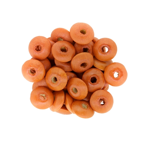 WOODEN BEADS - DONUT SHAPED 01 - 14x6mm ORANGE (DARK) - PACKAGE 500g Hole-4.0mm (1500pcs.)