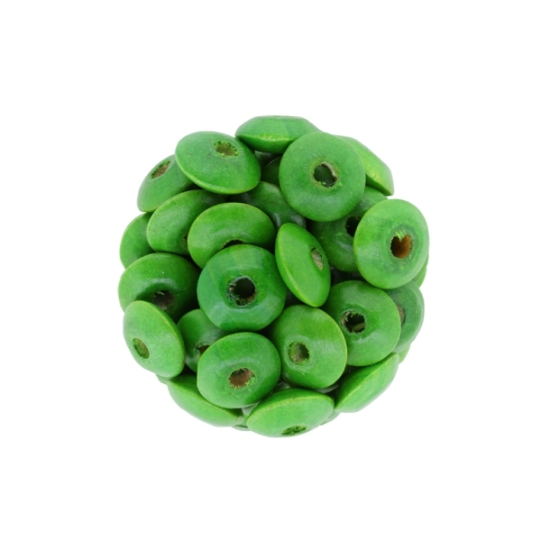 WOODEN BEADS - DONUT SHAPED 01 - 14x6mm GREEN GRASSY 08 - PACKAGE 500g Hole-4.0mm (1310pcs.)