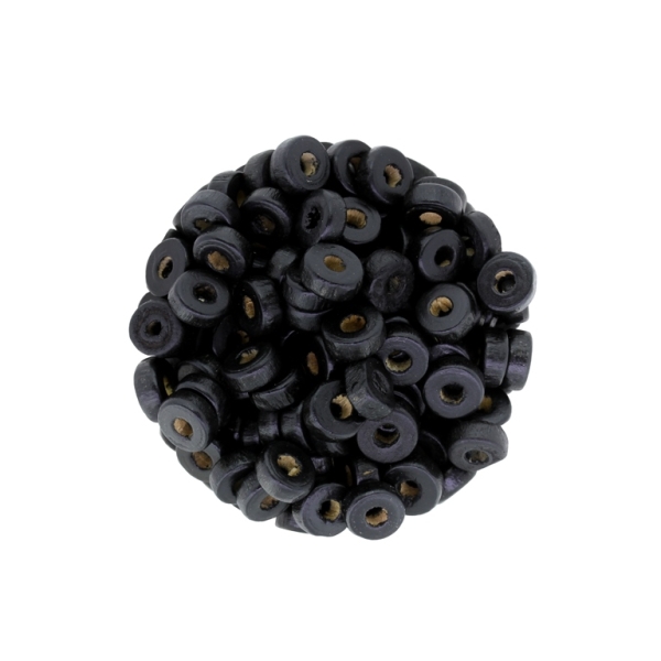 WOODEN BEADS - ROUND DISC SHAPED 2 - 8х4mm BLACK 26 - 500g Hole:3.0mm (5300pcs.)