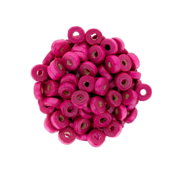 WOODEN BEADS - ROUND DISC SHAPED 2 - 8х4mm CYCLAMEN - 500g Hole:3.0mm (5300pcs.)