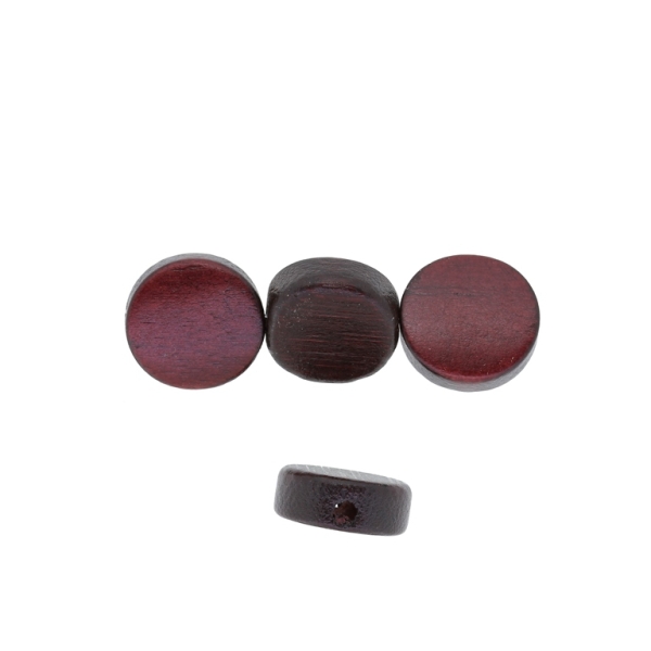 WOODEN BEADS - FLAT ROUND SHAPED - 18х7.5mm BORDEAUX - 500g Hole:3.0mm (400pcs.)