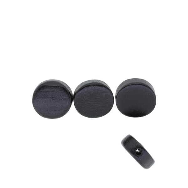 WOODEN BEADS - FLAT ROUND SHAPED - 18х7.5mm BLACK - 500g Hole:3.0mm (400pcs.)