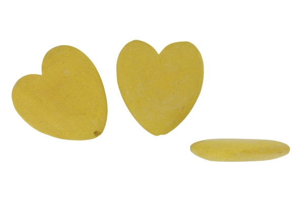 WOODEN BEADS - HEART SHAPED - 43х37х8 MM YELLOW (DARK) - 50 PCS Hole:3.0mm