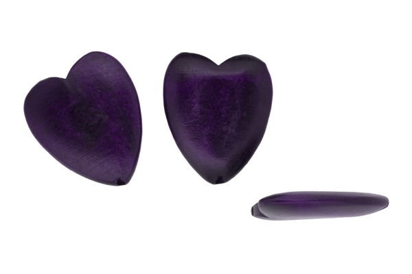 WOODEN BEADS - HEART SHAPED - 43х37х8 MM PURPLE (DARK) - 50 PCS Hole:3.0mm