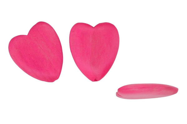 WOODEN BEADS - HEART SHAPED - 43х37х8 MM CYCLAMEN - 50 PCS Hole:3.0mm