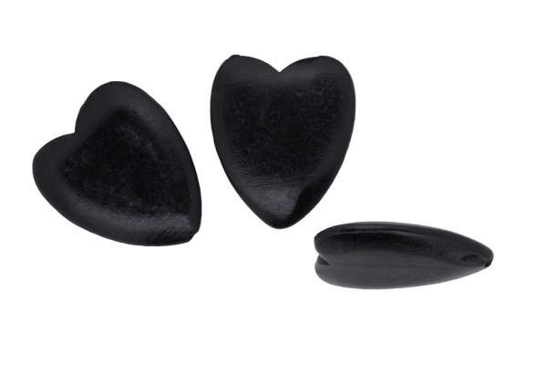 WOODEN BEADS - HEART SHAPED - 43х37х8 MM BLACK - 50 PCS Hole:3.0mm