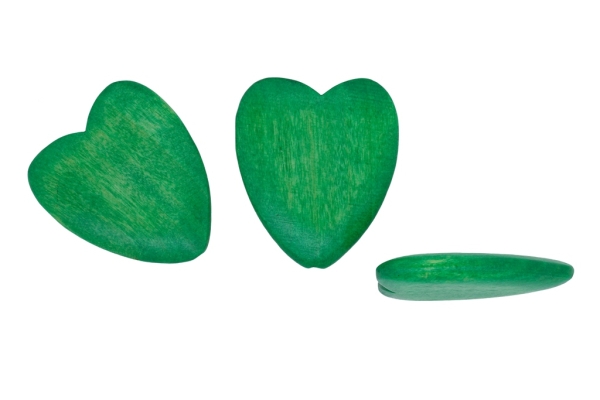 WOODEN BEADS - HEART SHAPED - 43х37х8 MM GREEN GRASSY - 50 PCS Hole:3.0mm