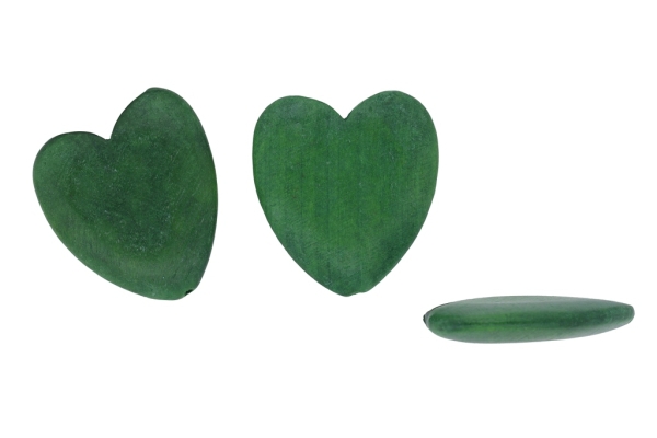 WOODEN BEADS - HEART SHAPED - 43х37х8 MM GREEN (DARK) - 50 PCS Hole:3.0mm