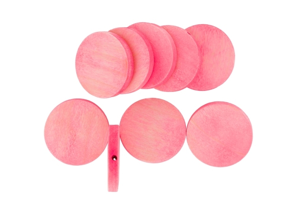 WOODEN BEADS - FLAT ROUND - 30х5mm PINK - 100pcs. Hole:2.5mm