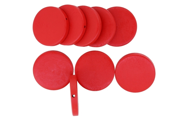 WOODEN BEADS - FLAT ROUND - 30х5mm RED 22 - 100pcs. Hole:2.5mm