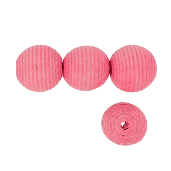 WOODEN BEADS - BALL WITH STRIPES - 19x21mm PINK - 100pcs. Hole-3.0mm