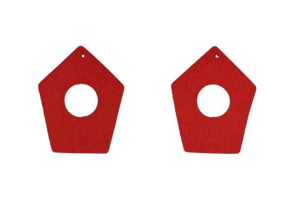 WOODEN BASICS - PENTAGON 01 - 49х39mm - RED - 100pcs. Hole-2.0mm