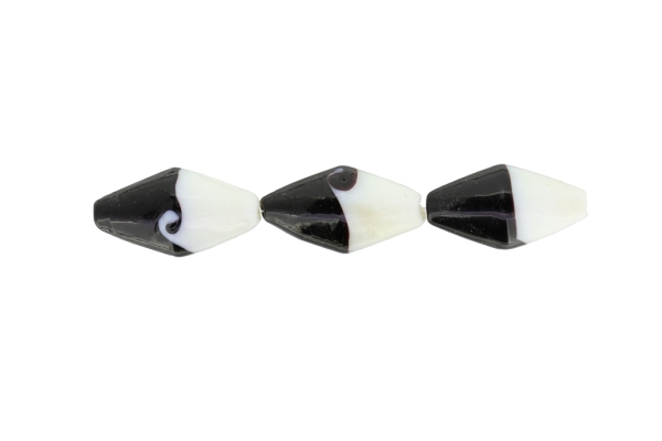 GLASS BEADS - MURANO STYLE - BICONES - OPAQUE - 30х16mm WHITE-BLACK-PURPLE (DARK) - 48pcs. Hole:1.5mm