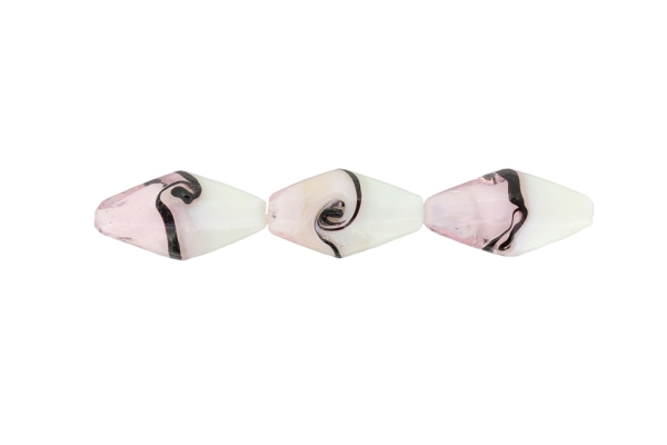 GLASS BEADS - MURANO STYLE - BICONES - OPAQUE WITH TRANSPARENT - 30х16mm WHITE-PINK (LIGHT)-PURPLE (DARK) - 48pcs. Hole:1.5mm