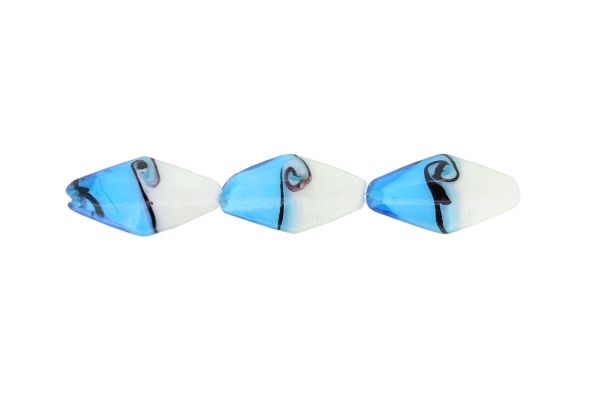 GLASS BEADS - MURANO STYLE - BICONES - OPAQUE WITH TRANSPARENT - 30х16mm WHITE-BLUE SKY (DARK)-PURPLE (DARK) - 48pcs. Hole:1.5mm